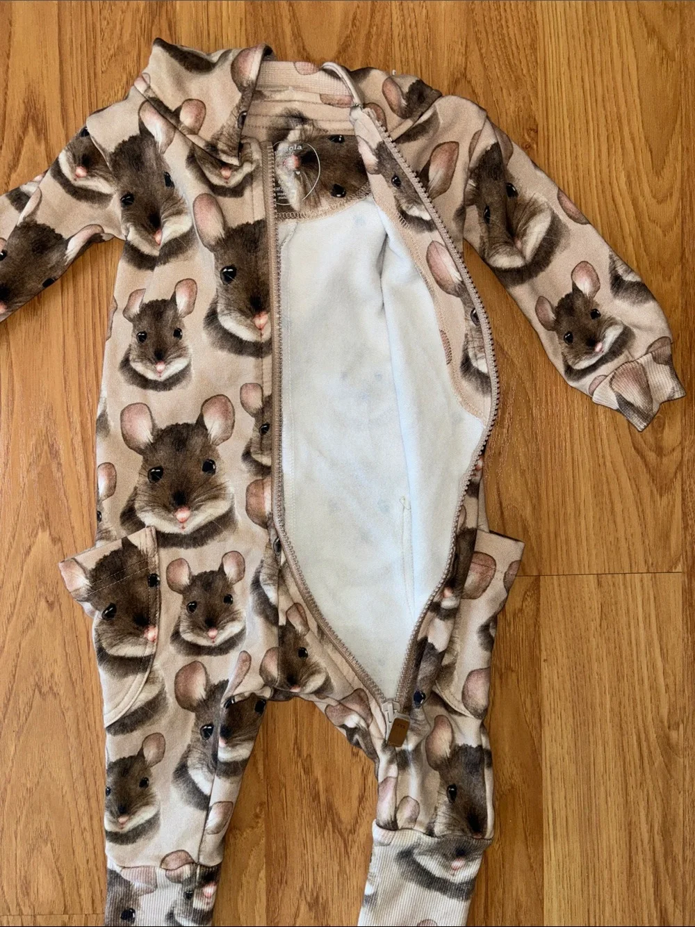 Metsola Beige Brown Mouse Print Kids Onesie Hoodie